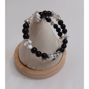 Bracelet with white, black, silver beads NWOT